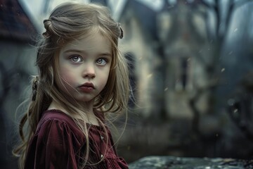 Wall Mural - Captivating portrait of a young girl gazing into the distance with an intense expression