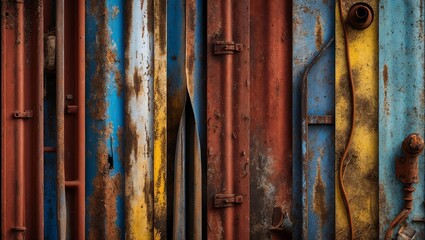 Wall Mural - Weathered metal panels display vibrant colors and rust textures in an abandoned industrial area