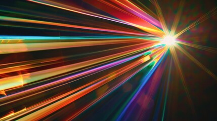 Wall Mural - abstract dark background of light with stripes of colorful rays moving from the center