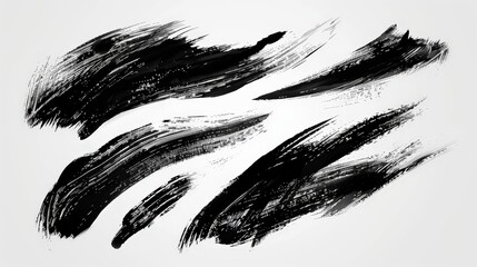 Aufkleber - Bold black brush strokes expressed on a white background, showcasing dynamic artistic strokes and patterns, resonating with modern and minimalist art styles.