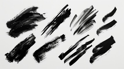 Aufkleber - This artwork presents varied black brushstrokes that come together to create an abstract ensemble, illustrating a harmonious balance of light and dark, movement and stillness.