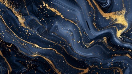 Aufkleber - A mesmerizing dark blue and gold abstract marble art, featuring flowing swirls and intricate patterns that captivate the eye and evoke feelings of sophistication and elegance.
