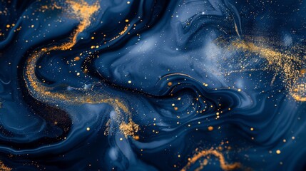 Aufkleber - An abstract image showcasing dark blue swirls interspersed with vivid golden highlights, giving it a dynamic and vibrant appeal, perfect for modern decor.
