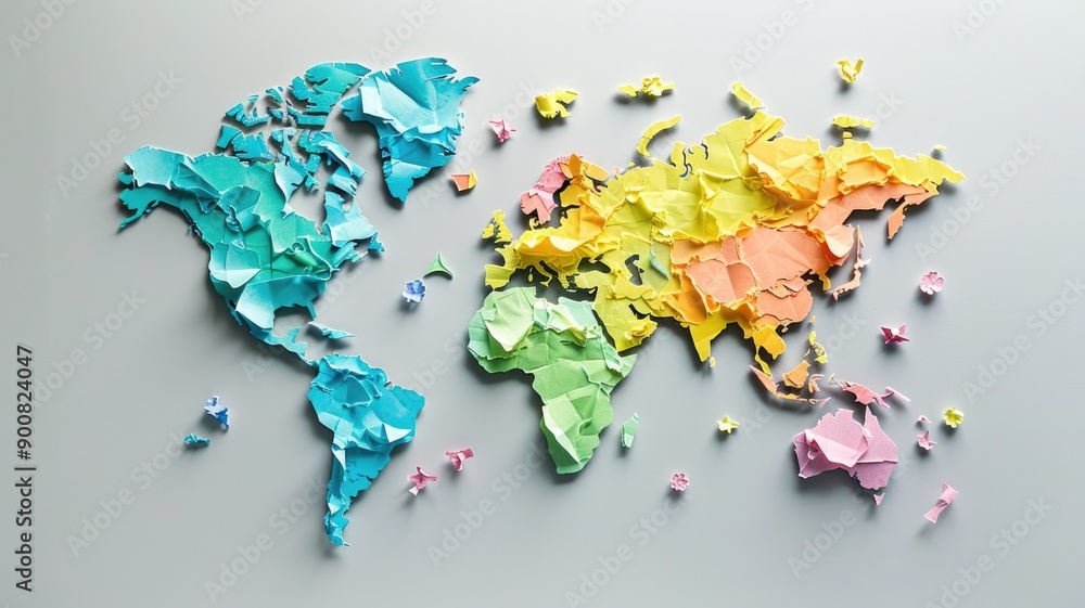 Colorfull Map Paper Colorful paper world map with crumpled texture Stock Illustration ...