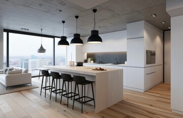 Poster - Modern Kitchen With City View