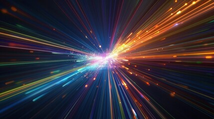 Wall Mural - abstract dark background of light with stripes of colorful rays moving from the center