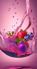 Wall Mural - Blueberry and Strawberry Water Splash 4k animation