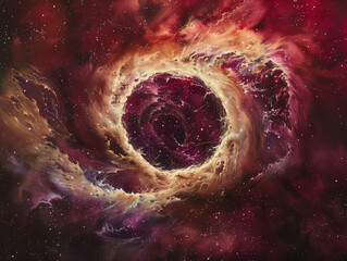Wall Mural - Ring Nebula Centered on Burgundy Background: Supernova Remnant in Rich Tones