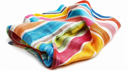 A vibrant, colorful fabric crumpled together showcasing an array of patterns and hues, blending art and texture to evoke feelings of energy and artistic expression.