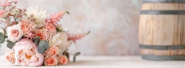 Poster - Pink Roses and White Flowers on a White Background