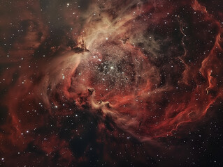 Wall Mural - Stunning Rosette Nebula Centered on Dark Rust Background: A Starry Display