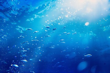 Sticker - Serene underwater view with sunlight streaming through and air bubbles rising towards the surface