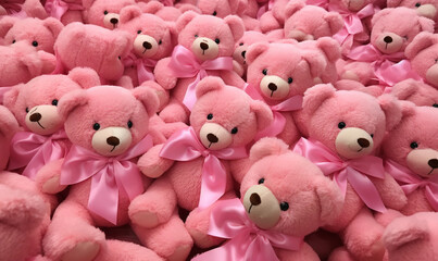 Wall Mural - Group of Pink Teddy Bears with Pink Bows