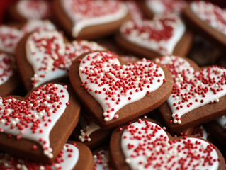 Wall Mural - Heart-shaped Cookies with Red and White Sprinkles