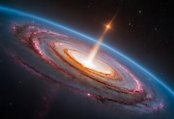 Wall Mural - a quasar at the center of a galaxy, emitting powerful jets of energy that light up the surrounding s