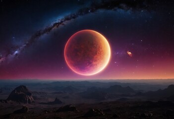 Wall Mural - a lonely, wandering planet drifting through interstellar space, illuminated by the faint glow of dis