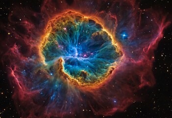 Wall Mural - the colorful and chaotic remains of a supernova explosion, with glowing gases and rapidly expanding 