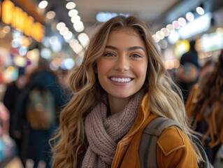 Wall Mural - Smiling Woman in City