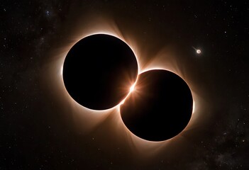 Wall Mural - two stars in close orbit, with one star passing in front of the other, creating an eclipse and a uni