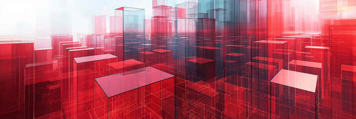 Poster - Abstract red glass city buildings futuristic architecture 3d illustration