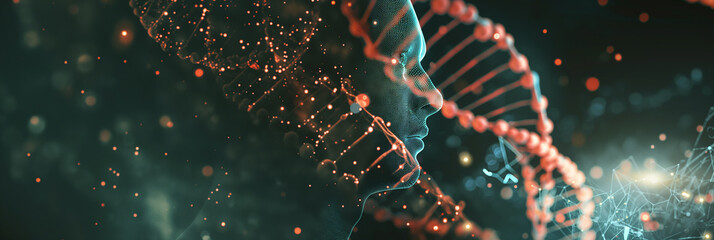Poster - Artificial intelligence emerging from dna code showing concept of genetic engineering