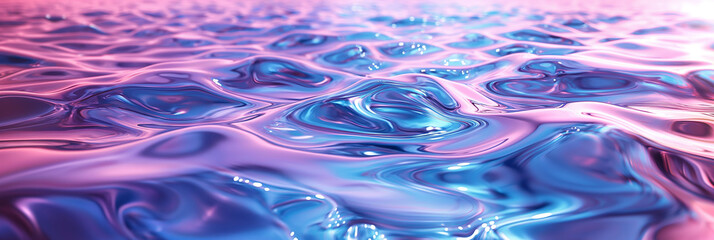 Poster - Abstract liquid surface, pink and blue metallic texture flowing