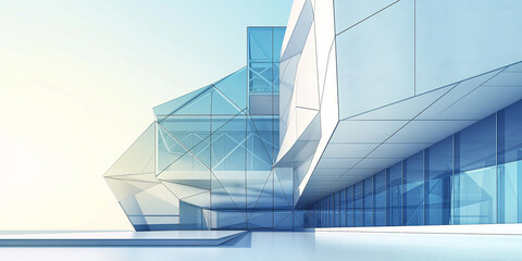 Poster - Modern glass building reflecting sunlight with blue sky