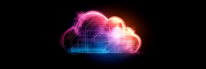 Aufkleber - Cloud computing technology with glowing cloud symbol on dark background