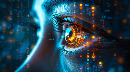 Digital eye with binary code and data artificial intelligence