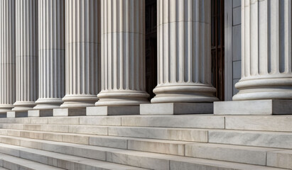 Stone pillars row and stairs detail. Classical building facade