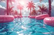 © miss_fortuna - A huge pool with inflatable toys, a tropical vibe. Generative AI