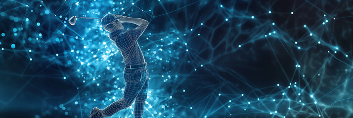 Aufkleber - Wireframe golfer swinging on abstract blue background