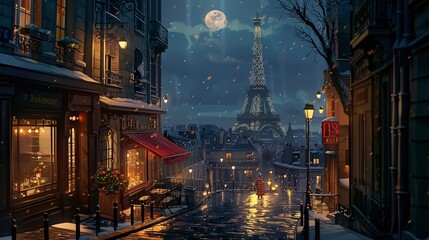 Wall Mural - Eiffel Tower iconic landmark and Paris old roofs from above, Paris France