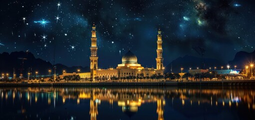 Wall Mural - Night view of the magnificent mosque where Muslims worship