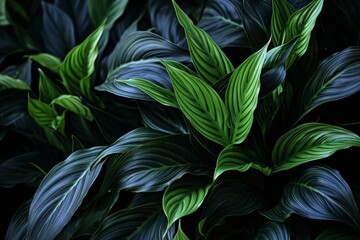 Wall Mural - Macro texture of blue green spathiphyllum leaf in tropical forest botanical abstract