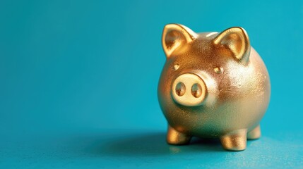 Wall Mural - A golden piggy bank on a blue background, symbolizing savings and financial prosperity.