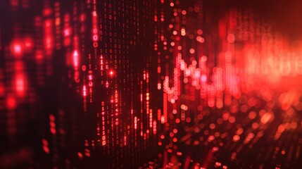Dynamic Red Digital Background Creating a Futuristic Light Display With Binary Code Patterns. Generative AI
