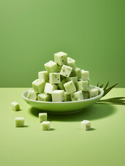 Wall Mural - Green cubes with white spots on a green plate