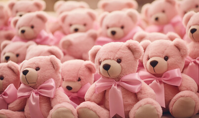 Wall Mural - Group of Pink Teddy Bears with Pink Bows
