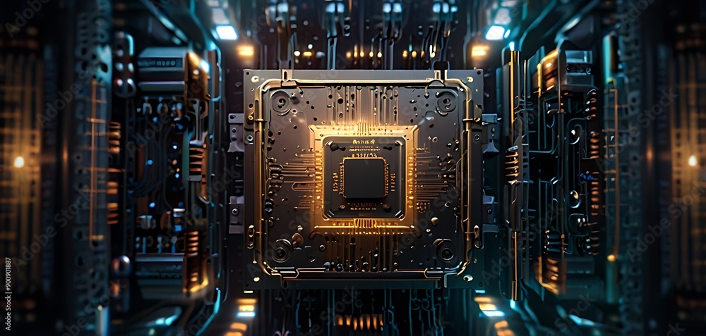 Quantum Processor An advanced quantum processor with intricate designs ...