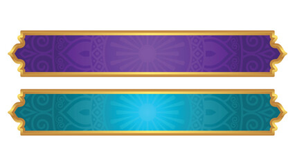 Wall Mural - set of decorative luxury golden arabic islamic banner title frame transparent background gold text b