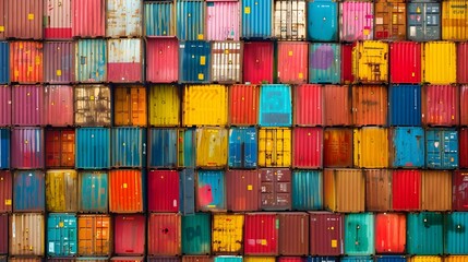 Poster - Aerial View of Colorful Stacked Shipping Containers in a Port Yard