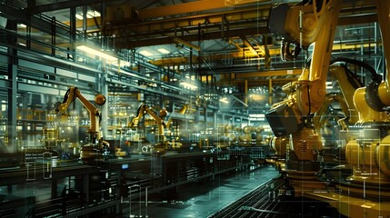 Leinwandbilder - Automated Industrial Factory with Robotic Systems and Integrated Control
