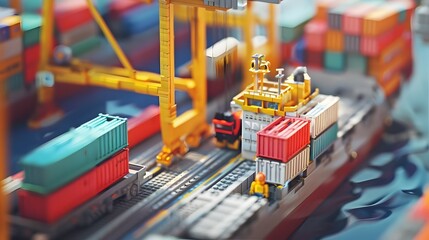 Poster - Close up View of Ship s Loading Dock with Cargo Containers Being Handled