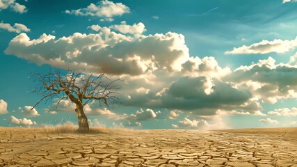 land with dead tree and sky in background a concept of global warming, environment, save, protect, e