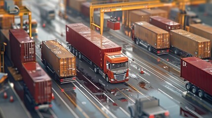 Poster - Efficient Container Transport Trucks Delivering Cargo from Port to Warehouses