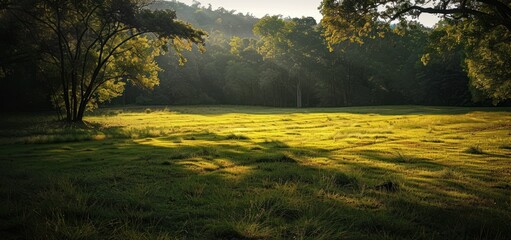 Wall Mural - Green grass fields in the cool morning