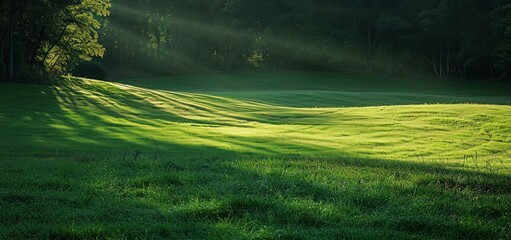 Wall Mural - Green grass fields in the cool morning