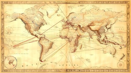 Leinwandbilder - Global Shipping Routes and Key Ports Map Highlighting Major Maritime Trade Network