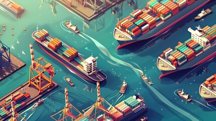 Fototapete - Global Trade Flows Through Ports and Shipping Corridors Connecting Economies Worldwide